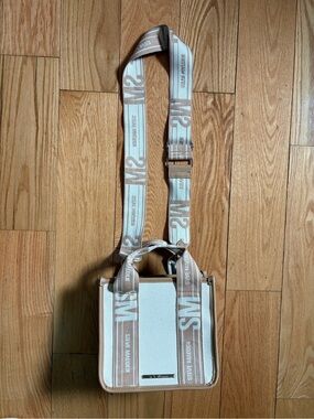 Steve Madden Beige and White Branded Strap Crossbody